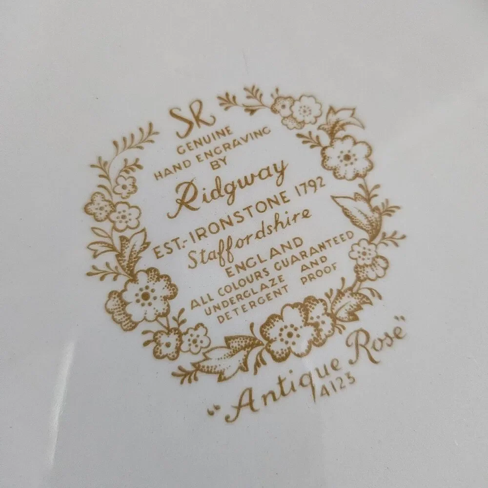 Set of 4 Ridgway Ironstone Staffordshire England Antique Rose Dinner Salad Plate